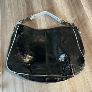 JPK Paris 75 Patent Leather Black purse bag with zipper expandable bottom